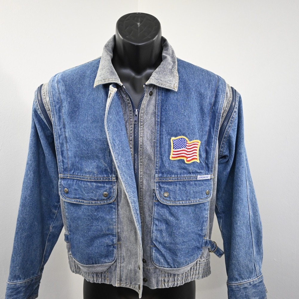 Vintage Jordache Denim Jacket Womens‎ Medium Full Zip Removable Sleeves USA 80s